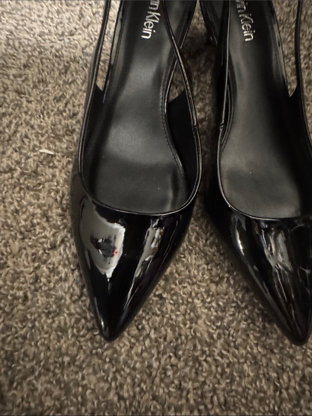 Calvin Klein Black Patent Pointed Toe Slingback Mules